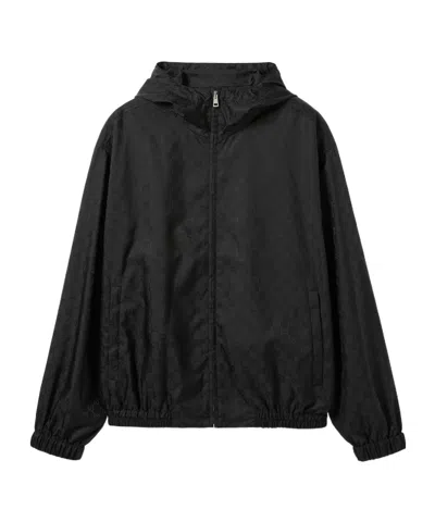 Gucci Men Gg Jacquard Nylon Zip-up Jacket In Black
