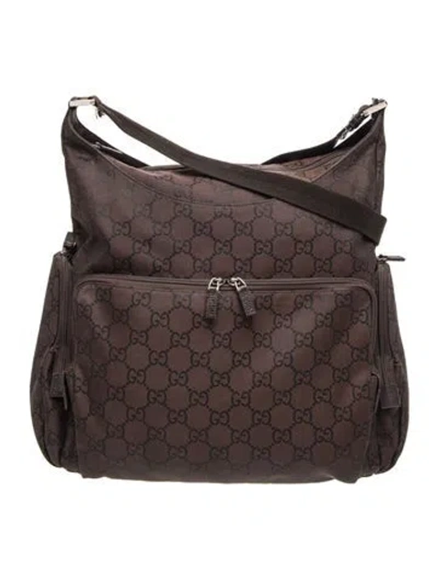 Pre-owned Gucci Gg Nylon Monogram Nylon Diaper Bag Brown