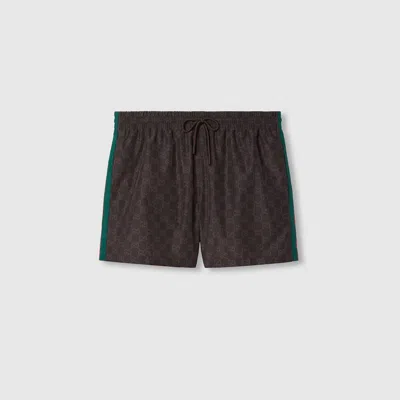 Gucci Gg Nylon Swim Short With Web In Brown