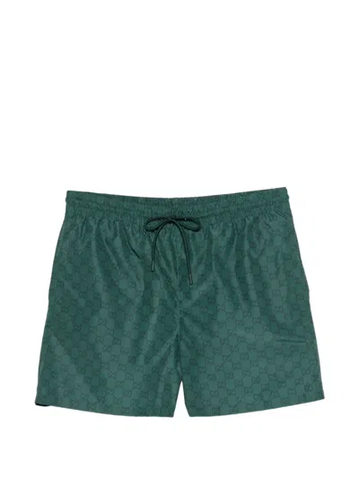 Gucci Gg Pattern Beach Shorts In Green
