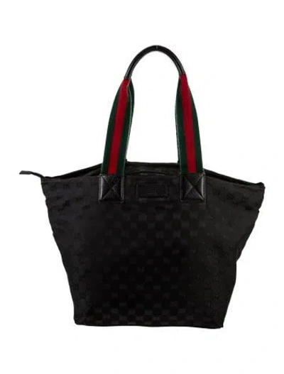Pre-owned Gucci Gg Nylon Tote Vintage In Black