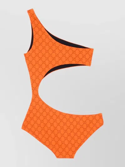 Gucci Gg One Shoulder Cut Out Swimsuit In Orange