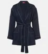 Gucci Dark Blue Satin Shirt With Gg Detail Women In Blue