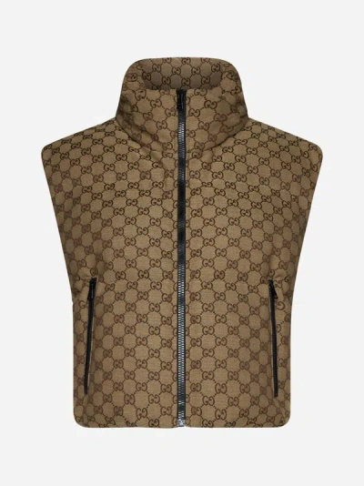 Gucci Gg Padded Fabric Down Vest In Brown