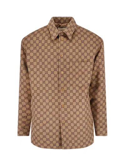 Gucci Gg Padded Shirt Jacket In Camel
