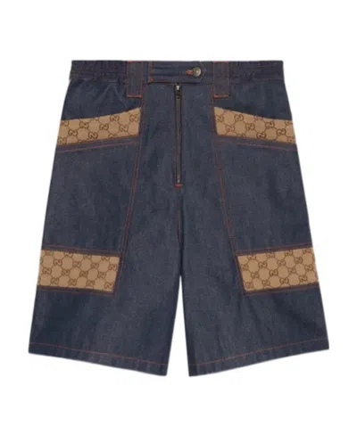 Gucci Gg-panel Denim Bermuda Shorts In Blue