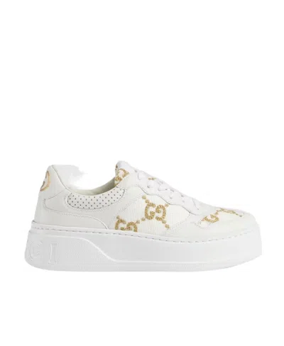 Gucci Gg Panelled Leather Sneakers In White