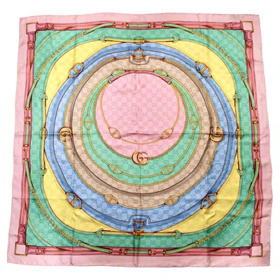 Pre-owned Gucci Gg Pastel Print Silk Scarf In Sand