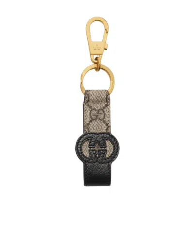 Gucci Gg-patch Leather Keyring In Black