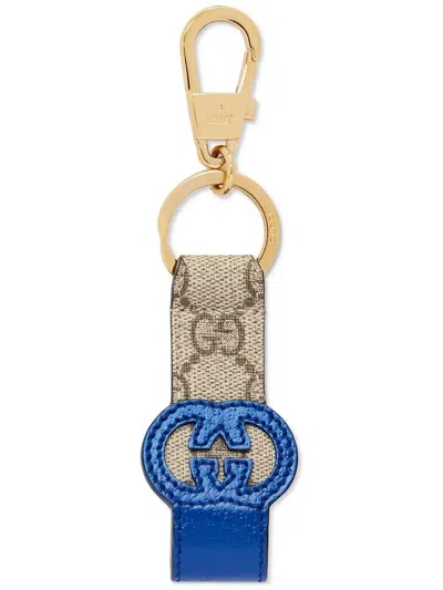 Gucci Gg-patch Leather Keyring In Neutrals