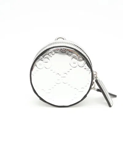 Gucci Gg Patent Leather Coin Purse In Silver