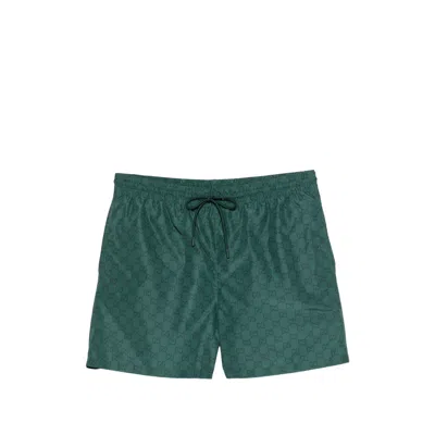 Gucci Gg Pattern Beach Shorts In Green