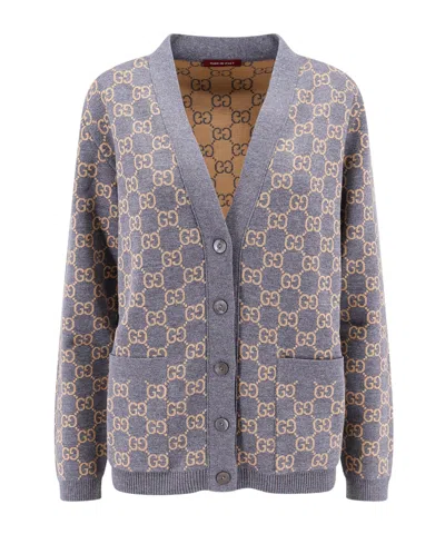 GUCCI GUCCI MONOGRAMMED INTARSIA BUTTON-UP CARDIGAN