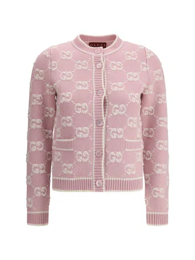 Gucci Pink Gg Bouclé Jacquard Wool Cardigan In Multicolor