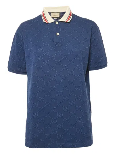 Pre-owned Gucci Gg Pattern Cotton Polo Shirt In Blue