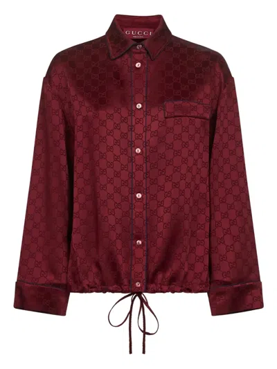 Gucci Gg-pattern Drawstring Shirt In Burgundy
