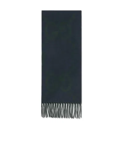 Gucci Gg-pattern Fringed Scarf In Blue