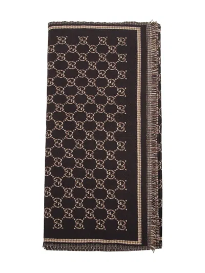 Gucci Gg-pattern Fringed Scarf In Brown
