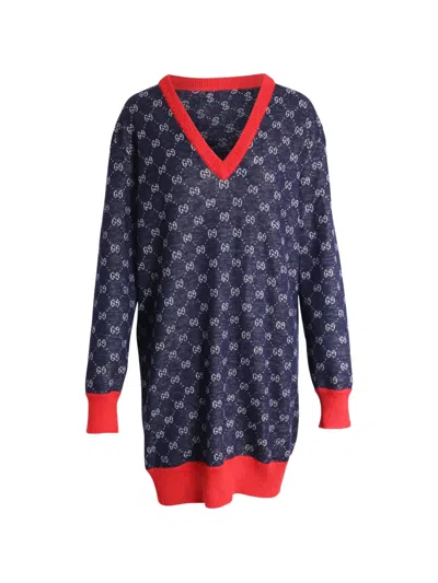 Pre-owned Gucci Gg Pattern Knitted Dress In Blue