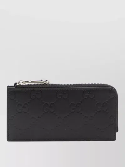 Gucci Gg Pattern Leather Zipped Card Holder In Black