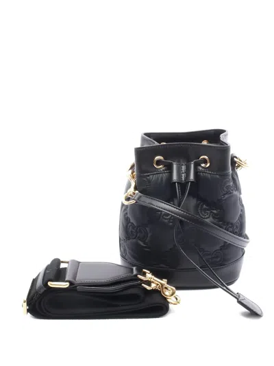 Pre-owned Gucci Gg-pattern Matelassé Bucket Bag In Black