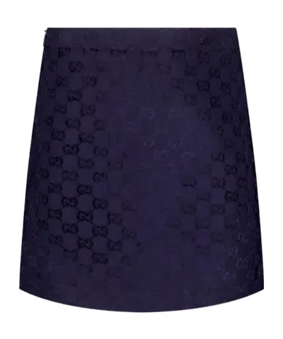 Gucci Gg-pattern Mini Skirt In Blue