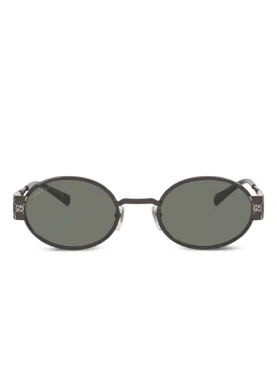 Gucci Gg-pattern Oval-frame Sunglasses In Black