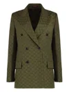Gucci Gg-pattern Padded-shoulder Blazer In Green