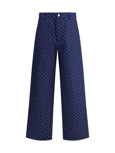 Gucci Cotton Jacquard Pant With Gg Shadow In Blue