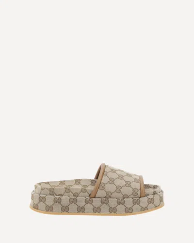 Gucci Gg Pattern Platform Sandals In Neutral