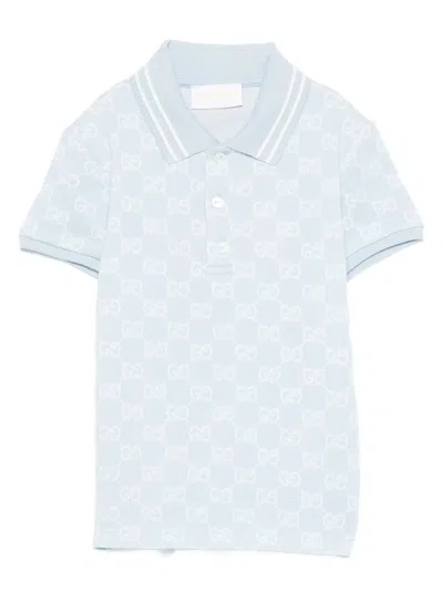 Gucci Babies' Gg-pattern Polo Shirt In Blue