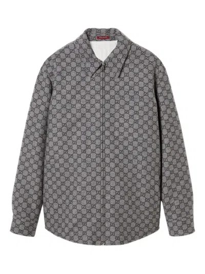 Gucci Gg-pattern Shirt Jacket In Gray