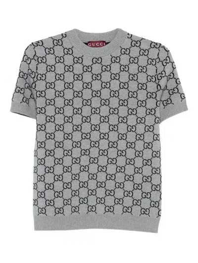 Gucci Gg-pattern Short-sleeve T-shirt In Gray