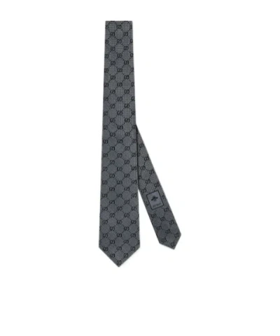 Gucci Gg-pattern Silk Tie In Gray