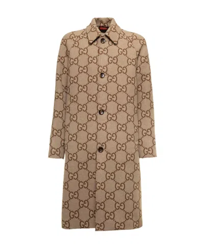 GUCCI GG-PATTERN SINGLE-BREASTED COAT