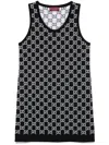 Gucci Black Sleeveless Mini Dress With Round Neck In Gg Canvas Woman In Black