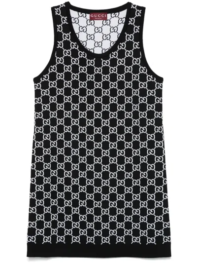 Gucci Gg Pattern Sleeveless Mini Dress In Black