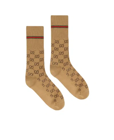 Gucci Gg Pattern Socks In Nude
