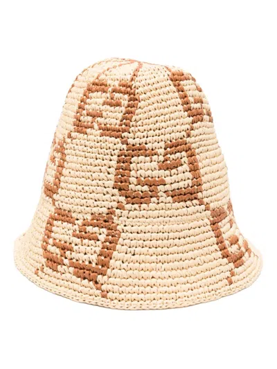 Gucci Gg-pattern Sun Hat In 9664 - Natural Harness Brow