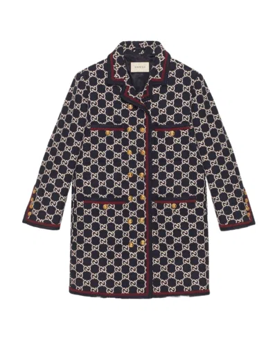 Gucci Gg Pattern Tweed Coat In Black