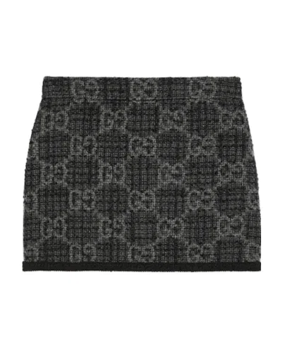 Gucci Gg-pattern Tweed Miniskirt In Gray