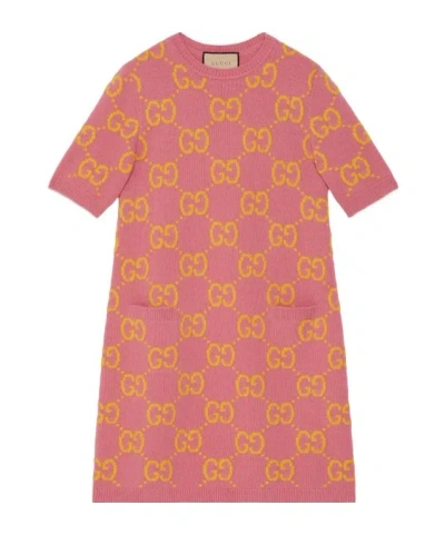 Gucci Gg-pattern Wool Dress In Pink