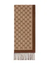 Gucci Gg-pattern Wool Scarf In Brown