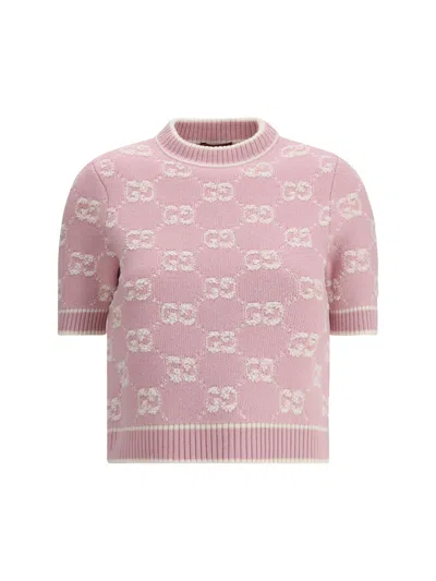 Gucci Monogram Jacquard Knit Top In Pink