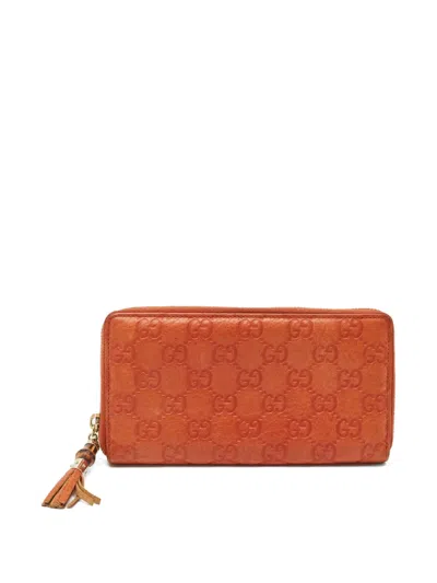 Pre-owned Gucci Gg-pattern Zip-around Wallet In Orange