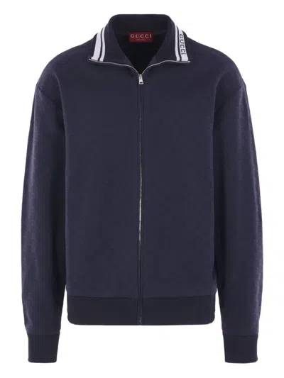 Gucci Gg-pattern Zip-up Sweatshirt In Blue