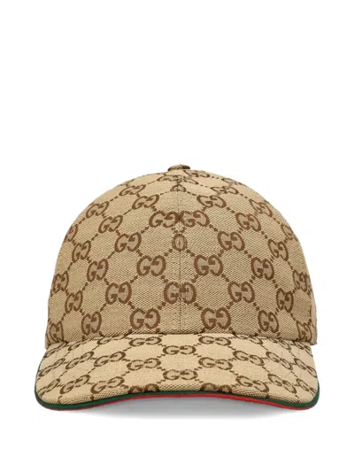 Gucci Women Beige Baseball Hat With Curved Brim And All-over Gg Motif In Fabric Woman In Brown