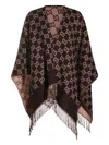 Gucci Gg-patterned Fringed Poncho In Brown