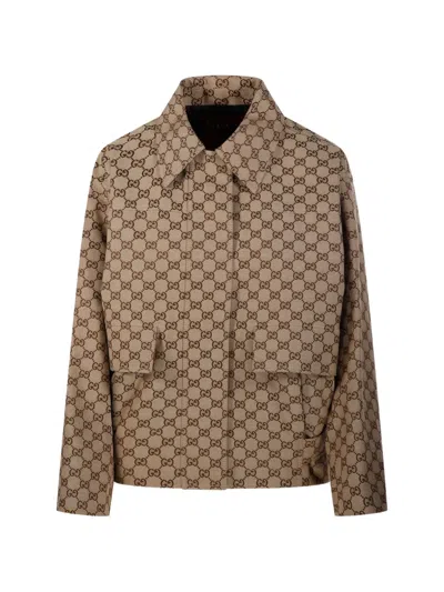 Gucci Gg Patterned Jacket In Brown