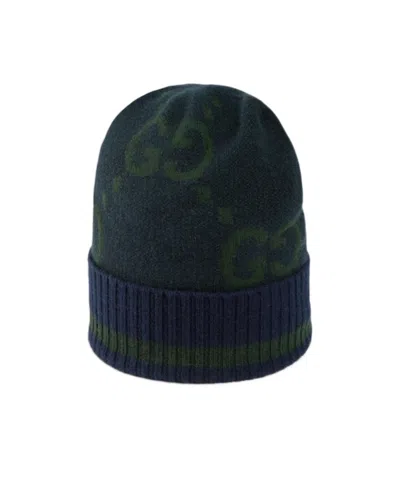 Gucci Gg-patterned Knitted Beanie In Black